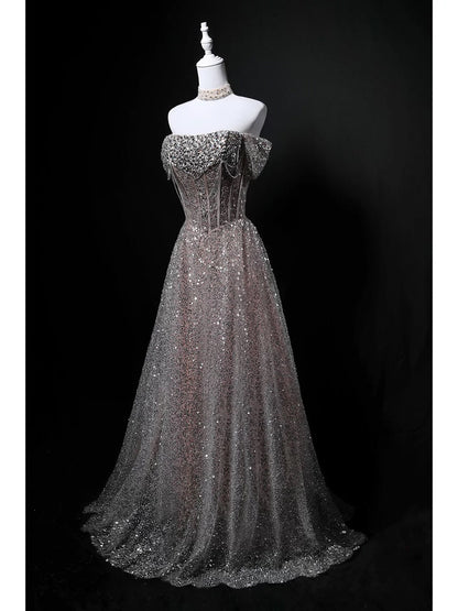 Sparkly Ball Gown Off The Shoulder Sequin Birthday With Beaded Elegant Outfit Formal Prom Dresses N4156