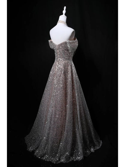 Sparkly Ball Gown Off The Shoulder Sequin Birthday With Beaded Elegant Outfit Formal Prom Dresses N4156