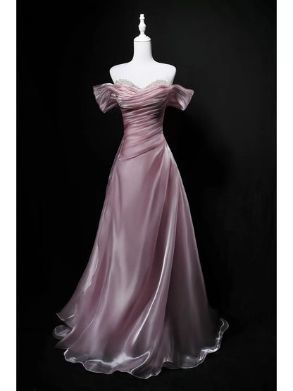 Sparkly Ball Gown Off The Shoulder Pink Birthday With Beaded Elegant Outfit Formal Prom Dresses N4157