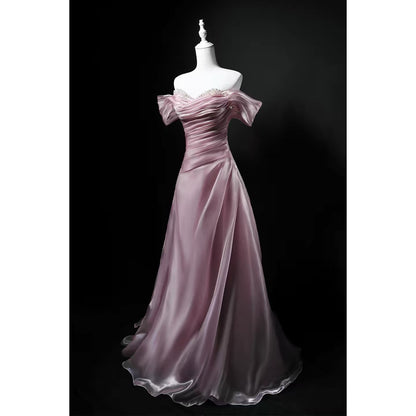Sparkly Ball Gown Off The Shoulder Pink Birthday With Beaded Elegant Outfit Formal Prom Dresses N4157