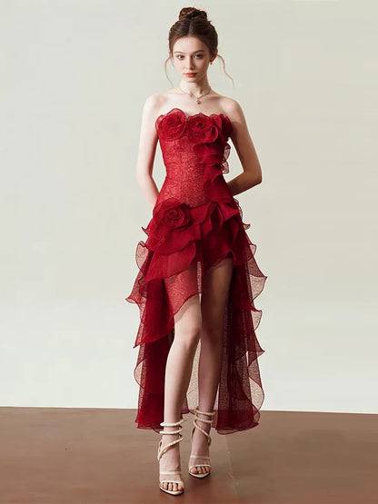 Dreamy Prom Dresses Sheath Strapless Red Sleeveless Evening Long Formal Dress RB3715