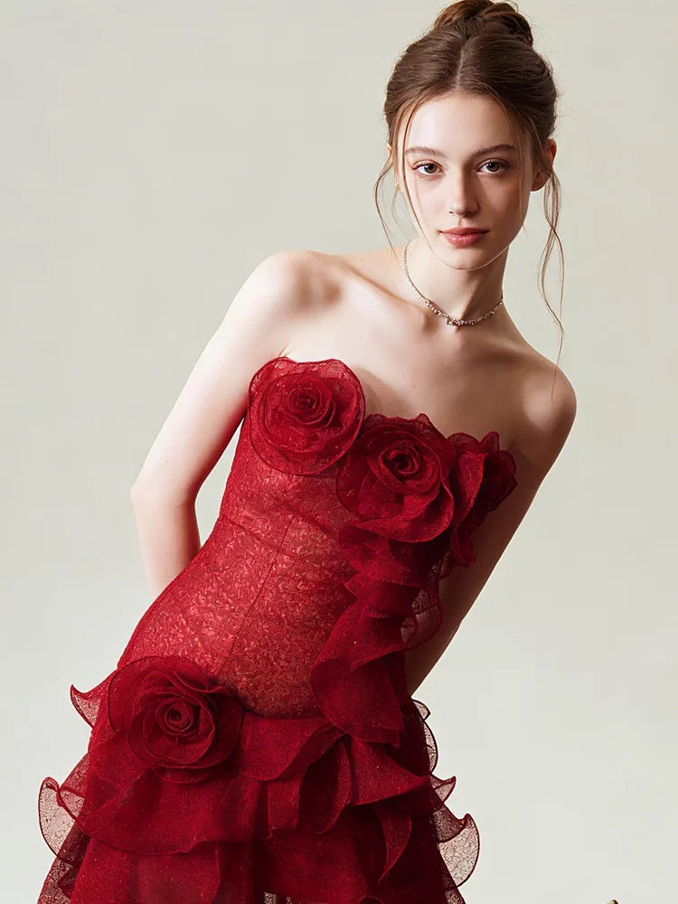 Dreamy Prom Dresses Sheath Strapless Red Sleeveless Evening Long Formal Dress RB3715