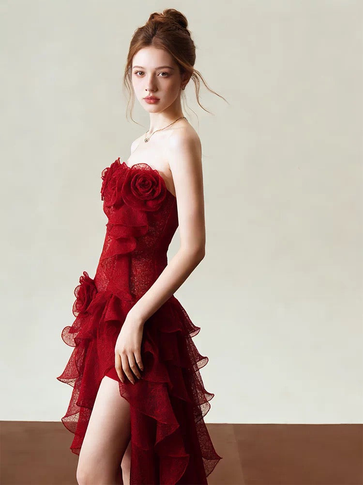 Dreamy Prom Dresses Sheath Strapless Red Sleeveless Evening Long Formal Dress RB3715
