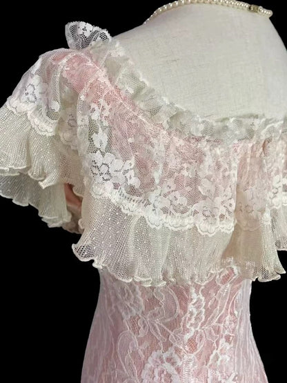 Vintage Sheath V Neck With Cap Sleeves Lace Summer Bridal Gown White Pink Wedding Dresses RB3717