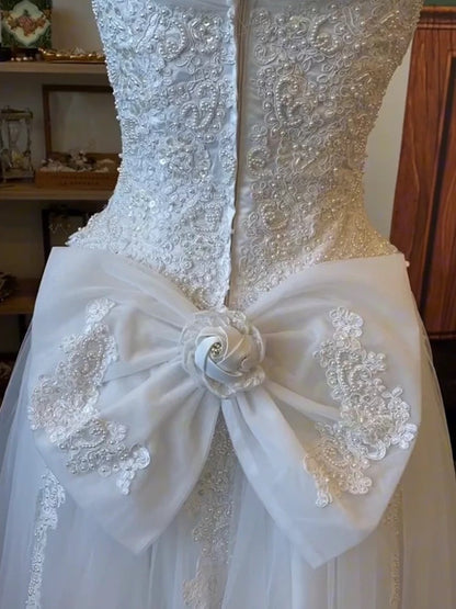 Vintage A line Sweetheart Tulle With Flower Lace Summer Bridal Gown White Wedding Dresses RB3721