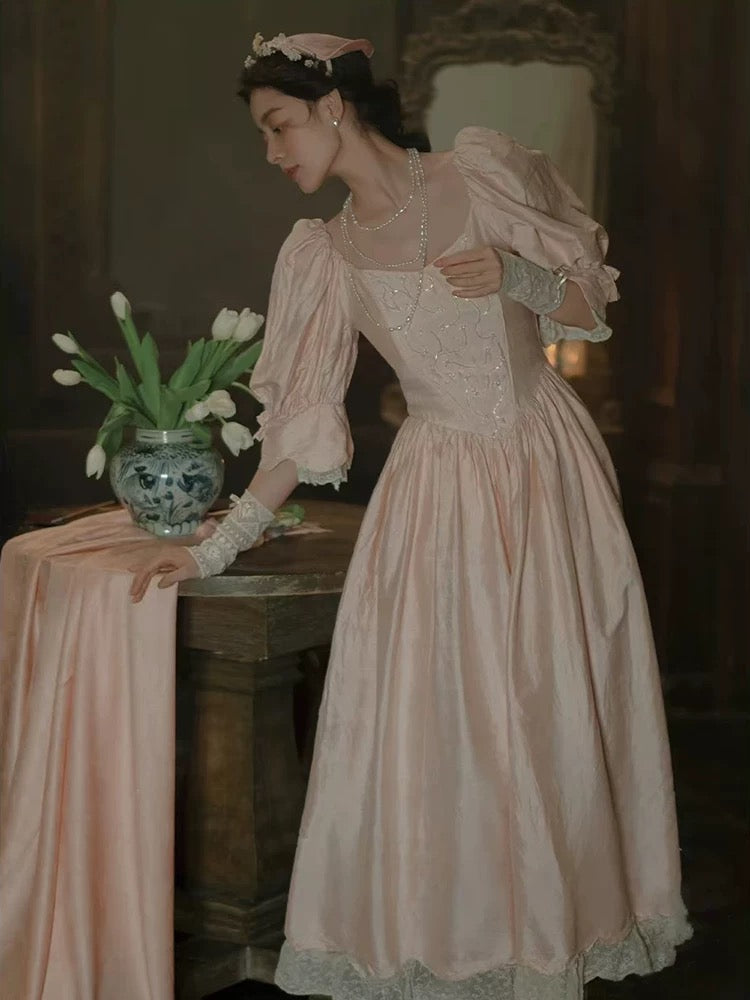 Vintage A line Off The Shoulder With Half Sleeves Pink Summer Bridal Gown Satin Wedding Dress RB3724