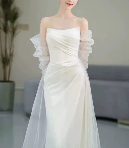 French Style Wedding Dresses Mermaid Strapless With Pleated Summer Garden Wedding Dress N4170