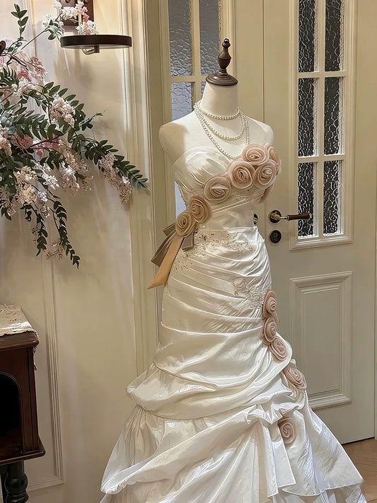 Vintage Wedding Dresses Mermaid Sweetheart With 3D Flowers Summer Garden Wedding Dress N4177
