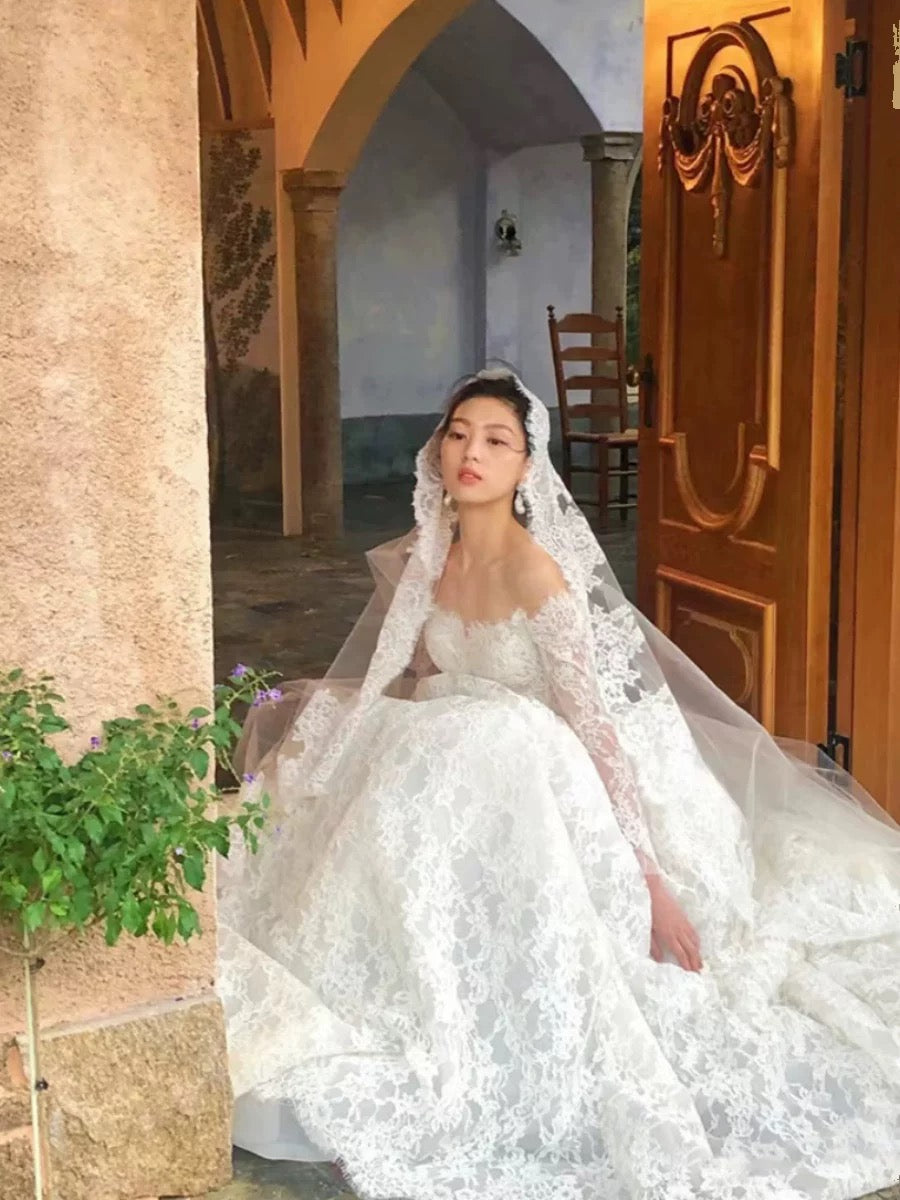 Simple Wedding Dresses Ball Gowns Off The Shoulder White Lace Summer Garden Wedding Dress N4282