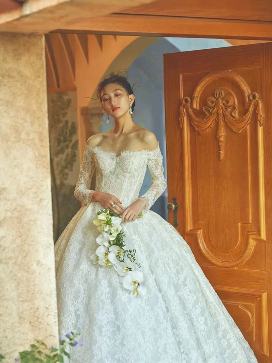 Simple Wedding Dresses Ball Gowns Off The Shoulder White Lace Summer Garden Wedding Dress N4282