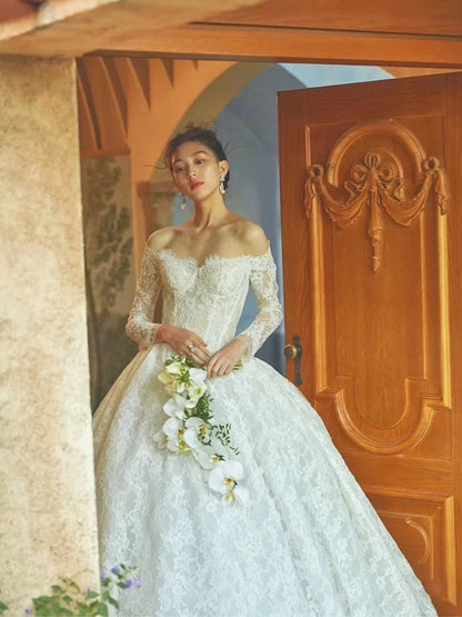 Simple Wedding Dresses Ball Gowns Off The Shoulder White Lace Summer Garden Wedding Dress N4282