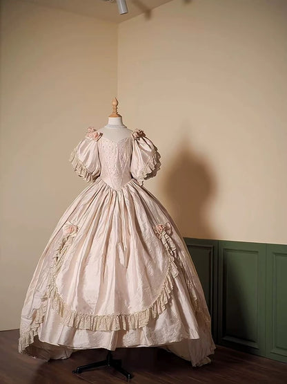 Chic Wedding Dresses Ball Gowns Vintage V Neck Pink With Sleeves Flowers Garden Wedding Dress N4289