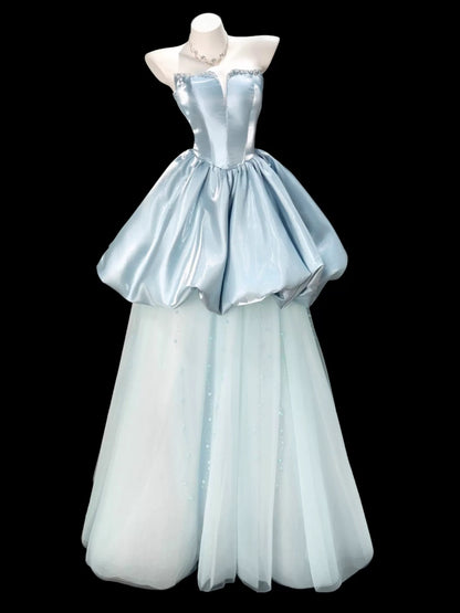 Princess Prom Dresses Ball Gowns Strapless Light Sky Blue Evening Long Formal Dress N4297