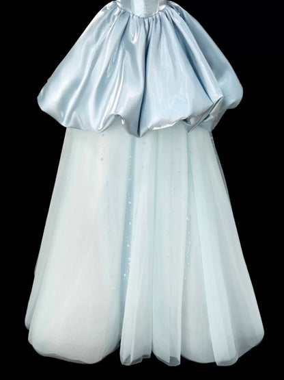 Princess Prom Dresses Ball Gowns Strapless Light Sky Blue Evening Long Formal Dress N4297
