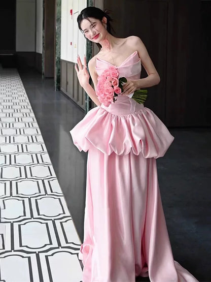 Dreamy Prom Dresses A Line Sweetheart Pink With Ruffle Sleeveless Evening Long Formal Outfits RB3725