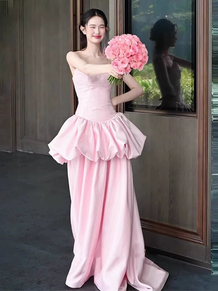 Dreamy Prom Dresses A Line Sweetheart Pink With Ruffle Sleeveless Evening Long Formal Outfits RB3725