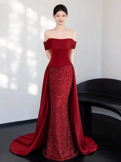 Elegant Prom Dresses Mermaid Off The Shoulder Red Corset Fitted Evening Long Formal Party Outfits RB3729