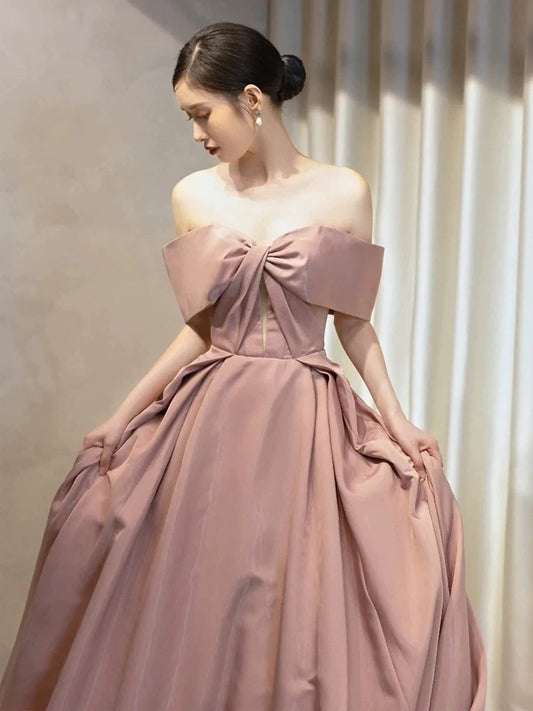 Elegant Prom Dresses Ball Gown Off The Shoulder Pink Satin Corset Fitted Evening Long Formal Party Outfits RB3737