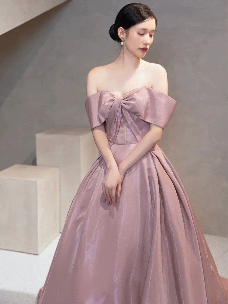 Elegant Prom Dresses Ball Gown Off The Shoulder Pink Satin Corset Fitted Evening Long Formal Party Outfits RB3737