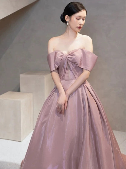 Elegant Prom Dresses Ball Gown Off The Shoulder Pink Satin Corset Fitted Evening Long Formal Party Outfits RB3737