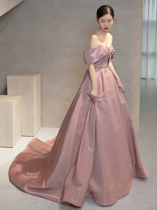 Elegant Prom Dresses Ball Gown Off The Shoulder Pink Satin Corset Fitted Evening Long Formal Party Outfits RB3737