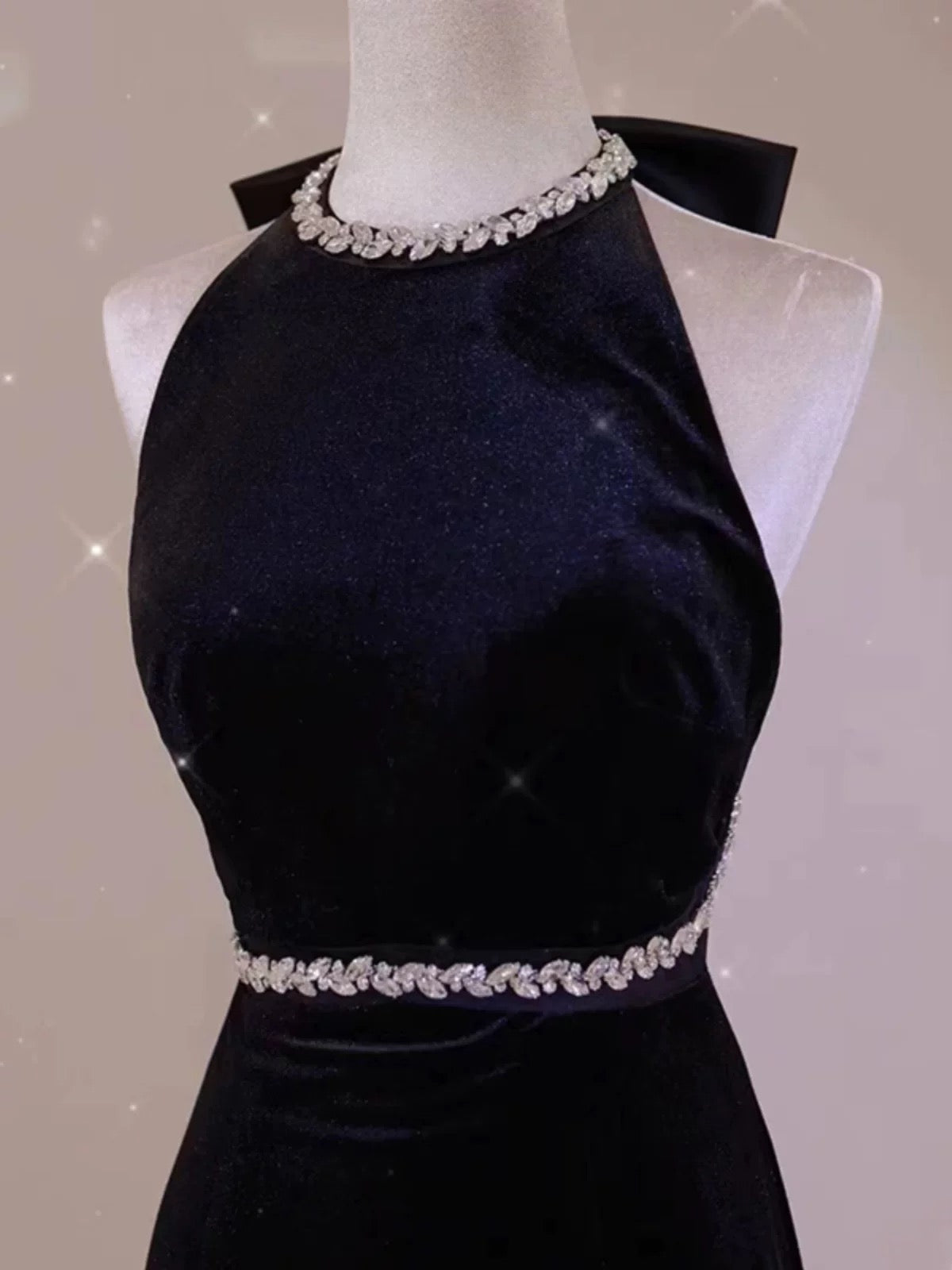 Glam Mermaid Scoop Black Tie Dress Prom Dresses Velvet Evening Long Semi Formal Dress RB3740