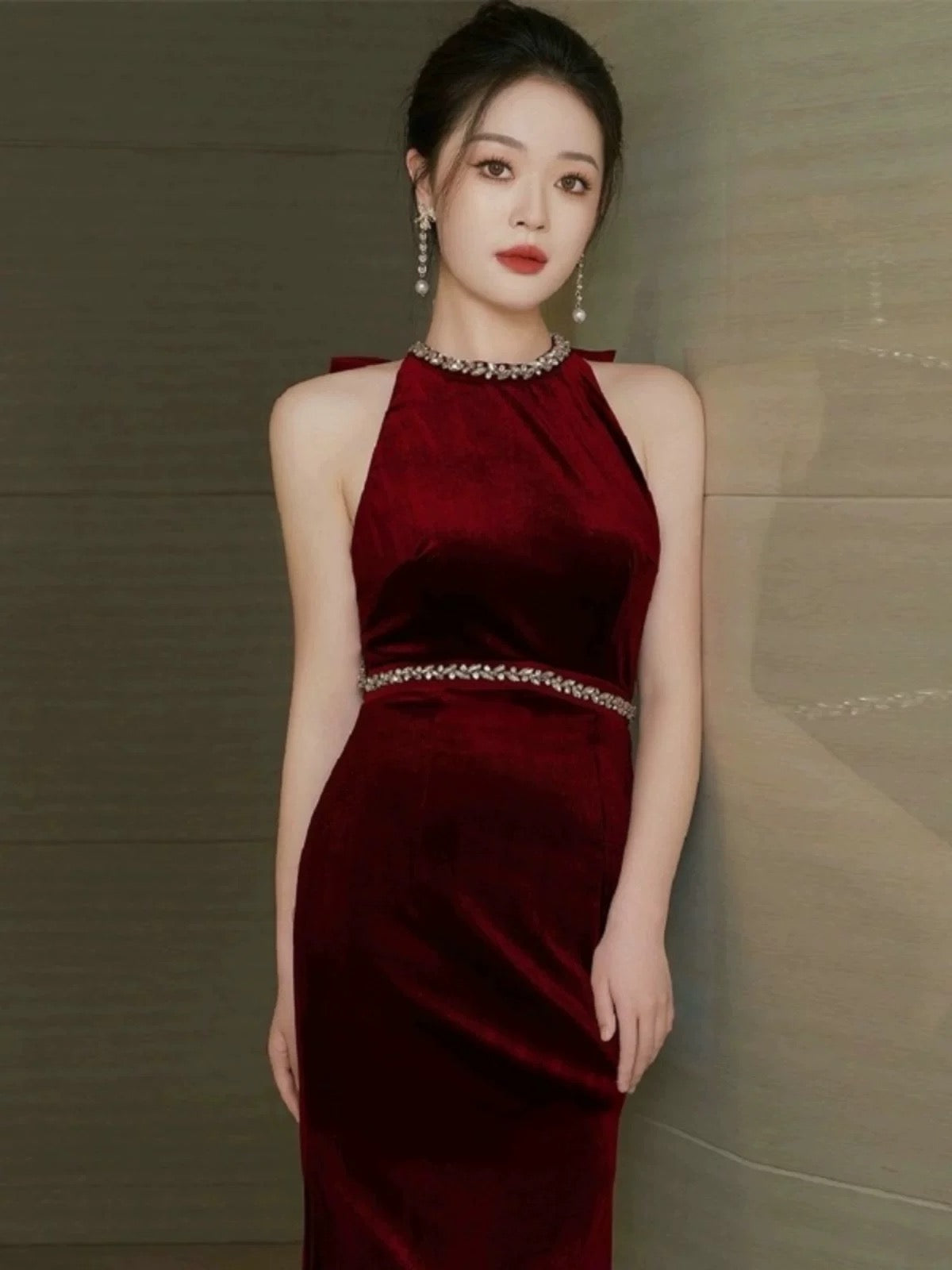 Glam Mermaid Scoop Black Tie Dress Prom Dresses Velvet Evening Long Semi Formal Dress RB3740