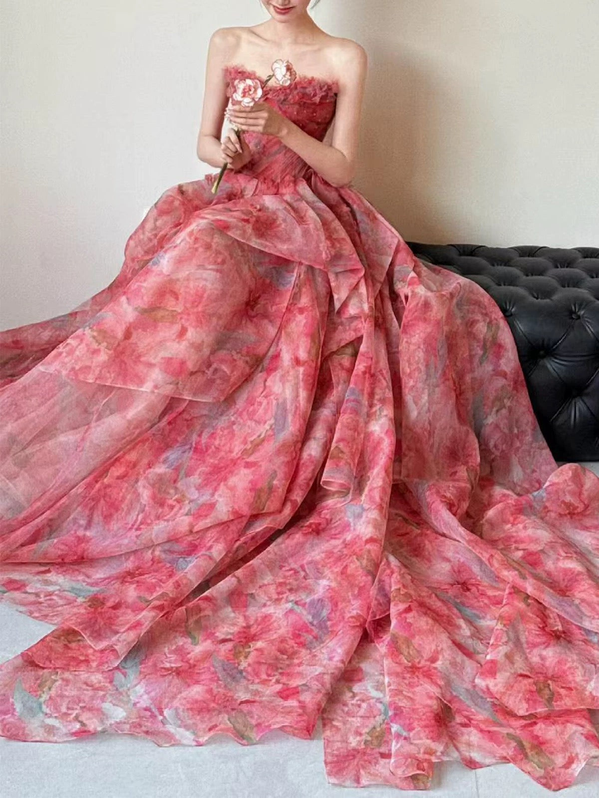 Sweet Prom Dress Ball Gown Sweetheart Pink With 3D Flowers Long Quinceanera Dresses Sweet 16 Dress Formal Outfits RB5259