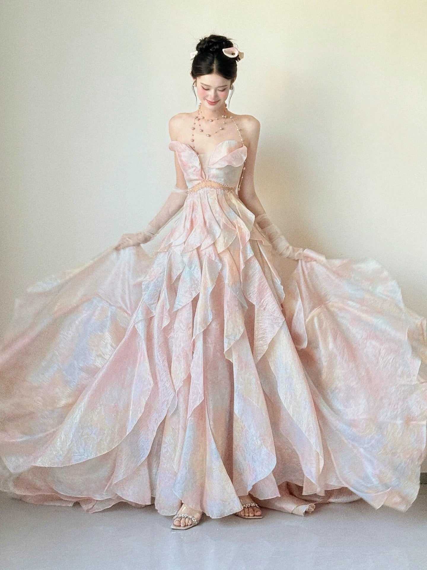 Beautiful Women's A line Sweetheart Pink Maxi Dress Date Night Outfits Semi Formal Prom Dresses RB5211