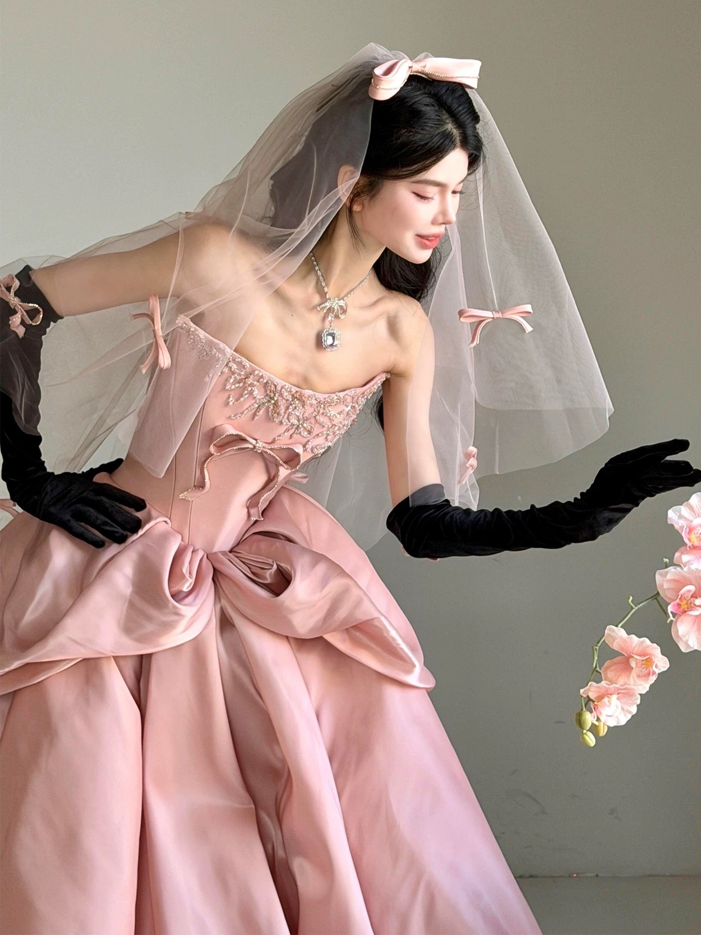 Cute Prom Dress Ball Gown Strapless Pink With Beads Floor Length Quinceanera Dresses Party Formal Outfits RB5214