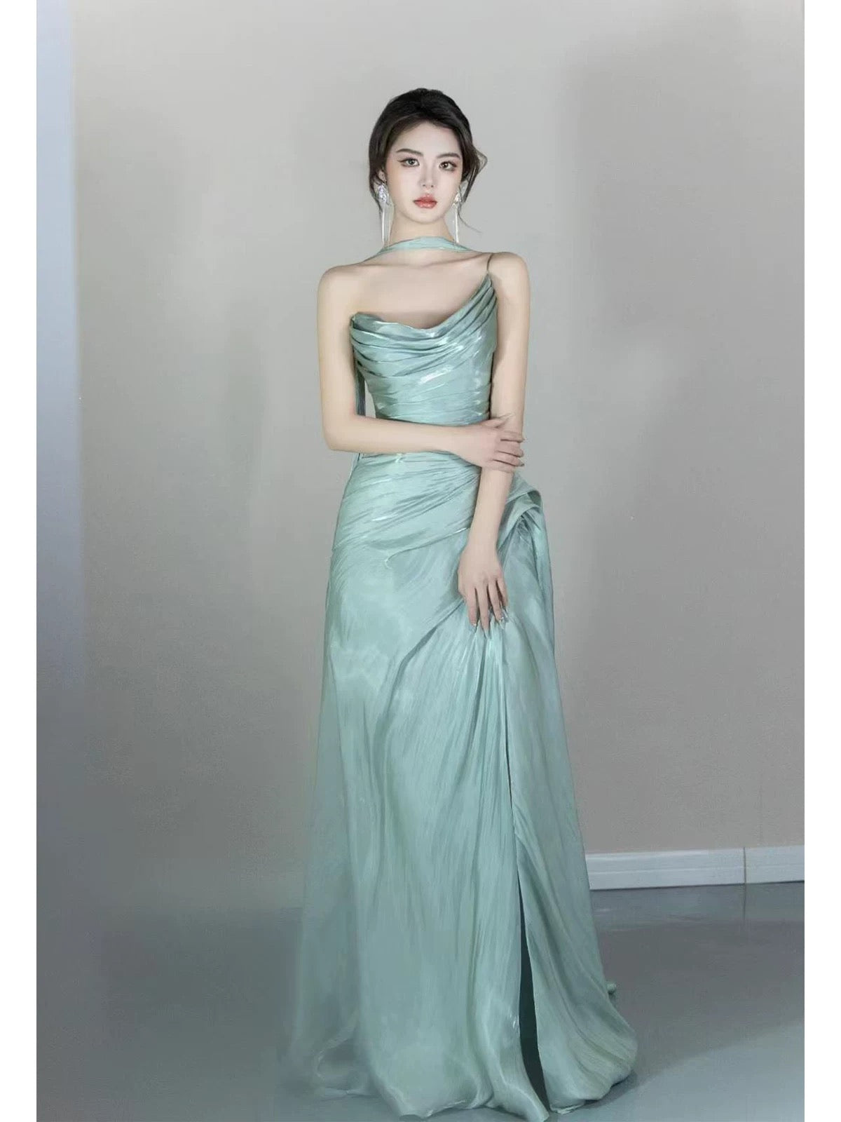 Glam Mermaid One Shoulder Mint Green Prom Dresses Evening Long Semi Formal Dress RB3745