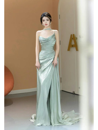 Glam Mermaid One Shoulder Mint Green Prom Dresses Evening Long Semi Formal Dress RB3745