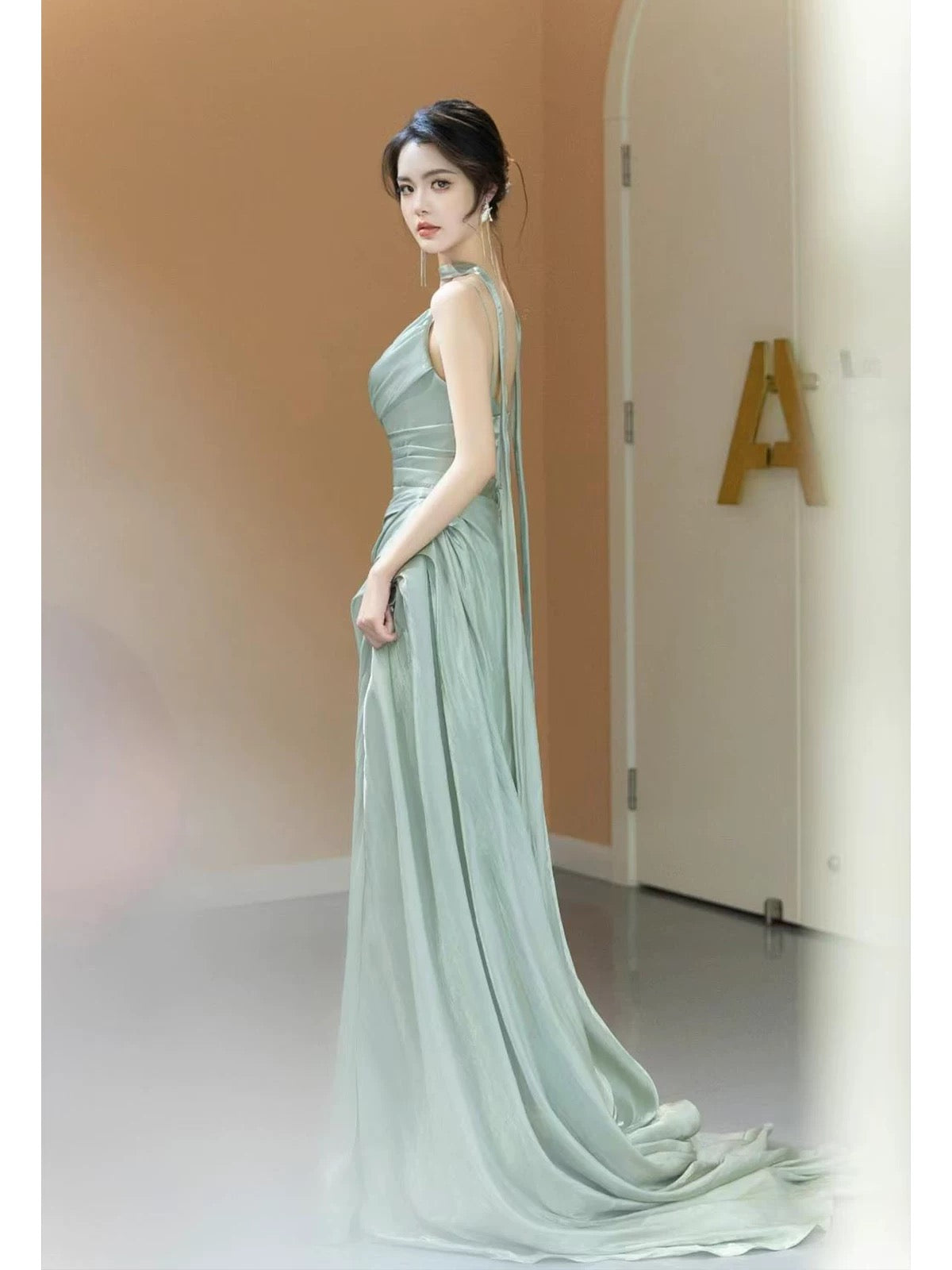 Glam Mermaid One Shoulder Mint Green Prom Dresses Evening Long Semi Formal Dress RB3745