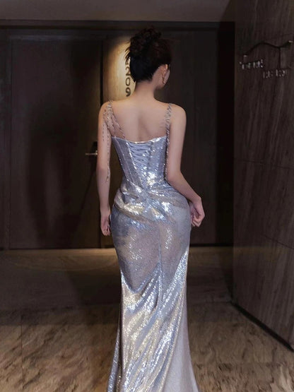 Trendy Mermaid Off The Shoulder Silver Sequin With Ruched Prom Dresses Evening Long Formal Party Outfits RB3747