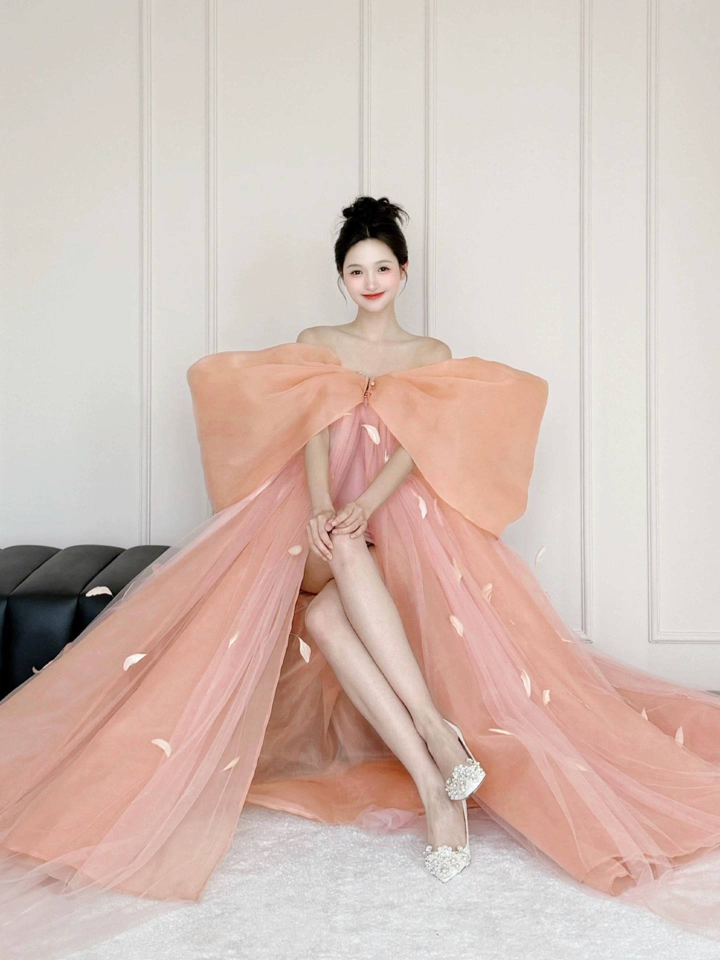 Princess Ball Gown Off The Shoulder Pink With Bow Date Night Evening Outfit Formal Prom Dresses RB5347