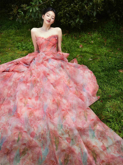 Classy Ball Gown Sweetheart Rose Pink Long Party Gowns Prom Dresses N2028