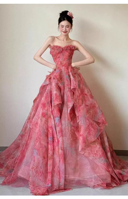 Classy Ball Gown Sweetheart Rose Pink Long Party Gowns Prom Dresses N2028