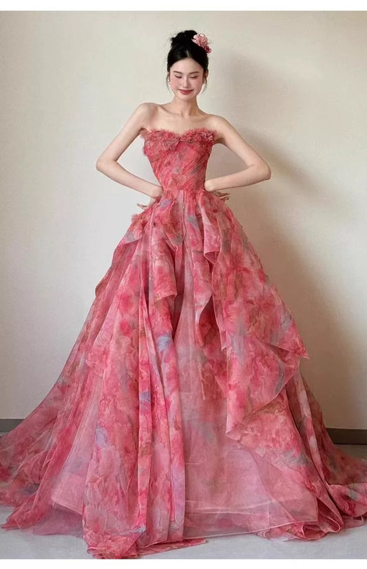 Classy Ball Gown Sweetheart Rose Pink Long Party Gowns Prom Dresses N2028