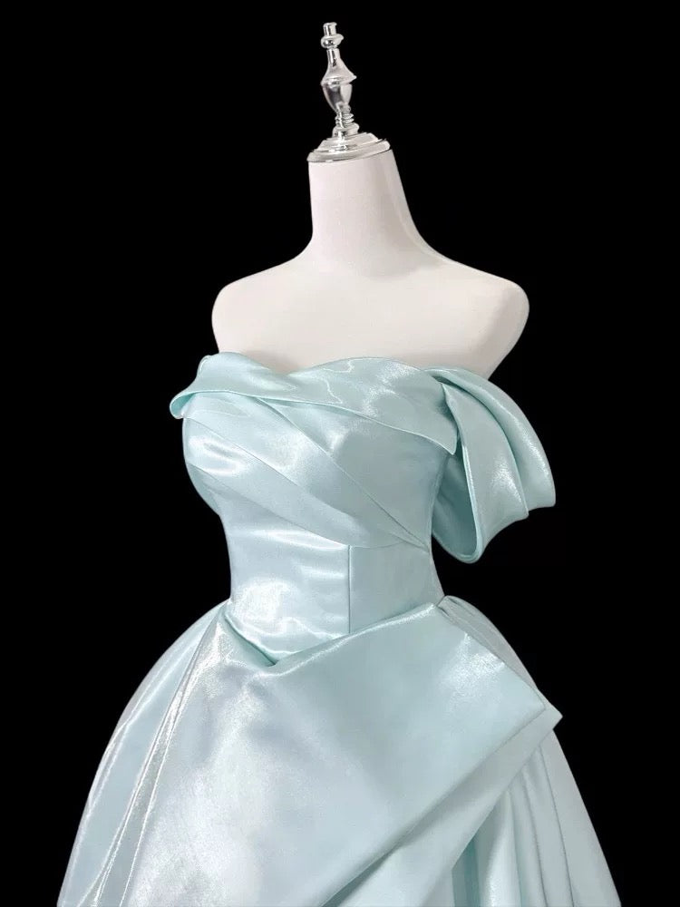 Cute Ball Gown Off The Shoulder Light Sky Blue Long Party Gowns Prom Dresses N2028