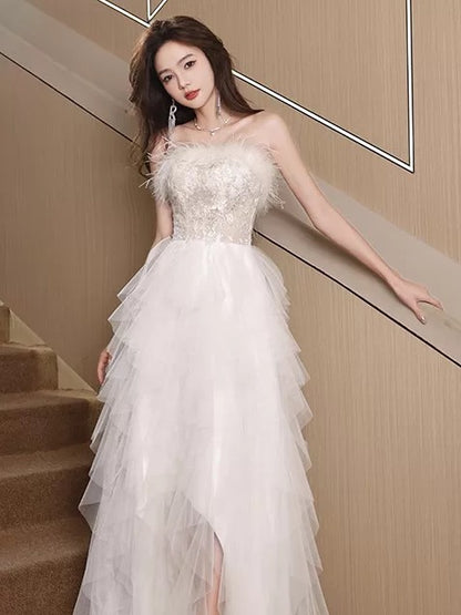 Classy A Line Sweetheart Black Tulle With Ruffles Long Party Gowns Prom Dresses N2037