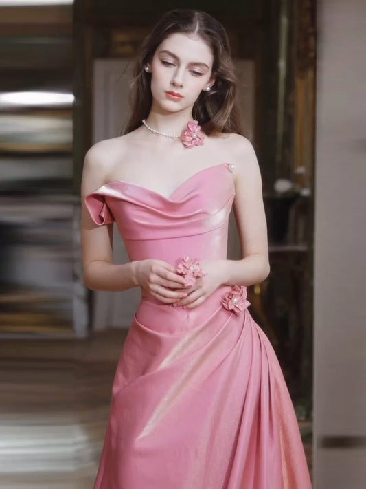 Evening Dresses Women Sheath Sweetheart Pink Satin Long Prom Gown Party Wear Fashion Dresses N1807