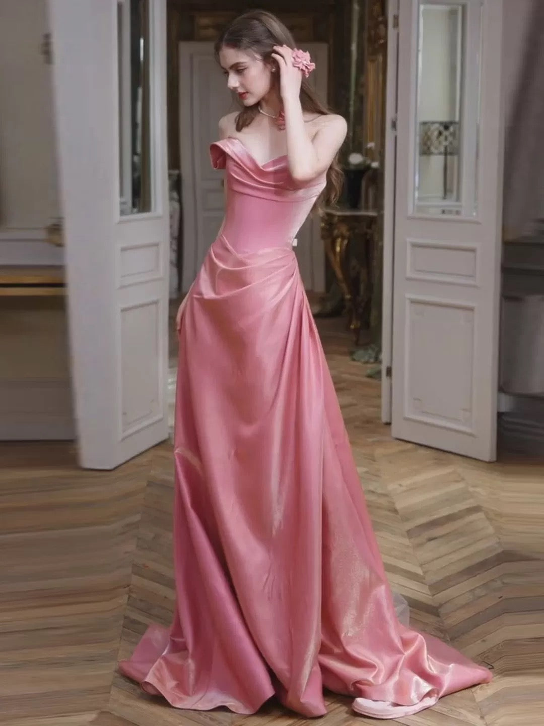 Evening Dresses Women Sheath Sweetheart Pink Satin Long Prom Gown Party Wear Fashion Dresses N1807