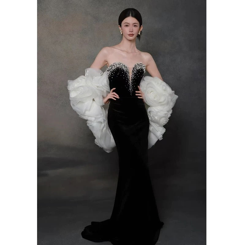 Sexy Evening Dresses Women Mermaid Sweetheart Black With Cape Long Prom Gown Party Wear Fashion Dresses N1808