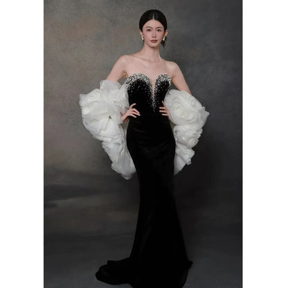Sexy Evening Dresses Women Mermaid Sweetheart Black With Cape Long Prom Gown Party Wear Fashion Dresses N1808