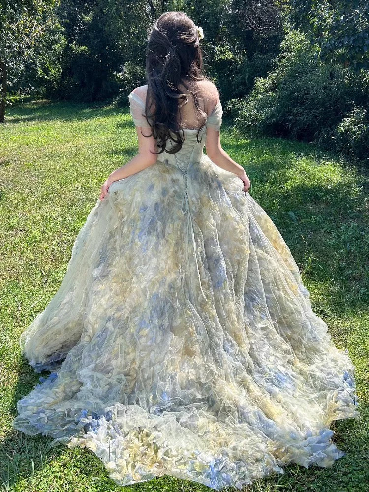 Cute Ball Gown Off The Shoulder Green Tulle Sweet 16 Dresses Quinceanera Dress Long 15 Vestidos De Fiesta N1809
