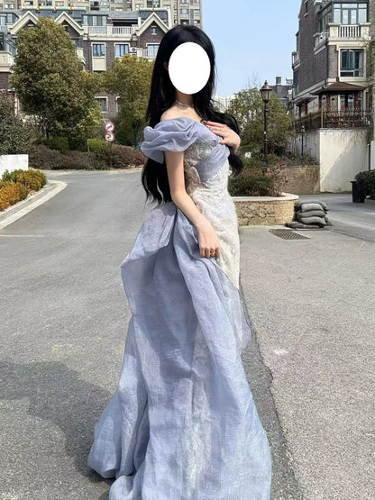 Sexy Evening Dresses Women Mermaid Off The Shoulder Lilac Sequins With Sleeves Long Prom Gown Party Wear Fashion Dresses N1811