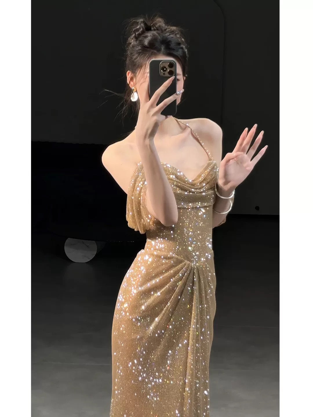 Sexy Women Mermaid Off The Shoulder Gold Sequin Long Prom Gown Party Wear Fashion Dresses N2044