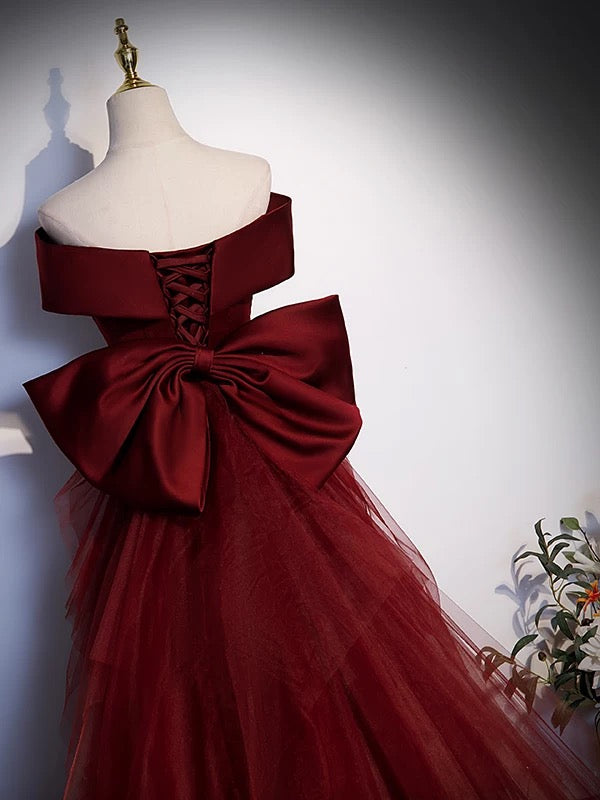 Sexy Women Mermaid Off The Shoulder Burgundy Satin Long Prom Gown Party Wear Fashion Dresses N2047