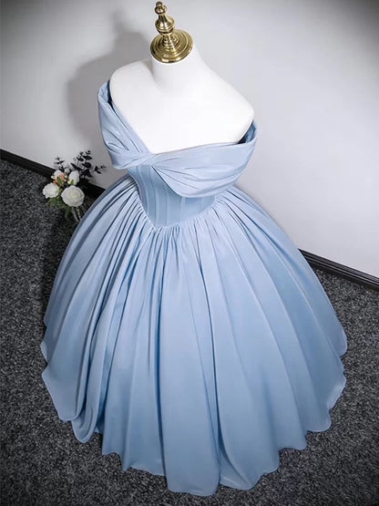 Cute Ball Gown Off The Shoulder Blue Satin Sweet 16 Dresses Quinceanera Dress N2045