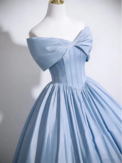 Cute Ball Gown Off The Shoulder Blue Satin Sweet 16 Dresses Quinceanera Dress N2045